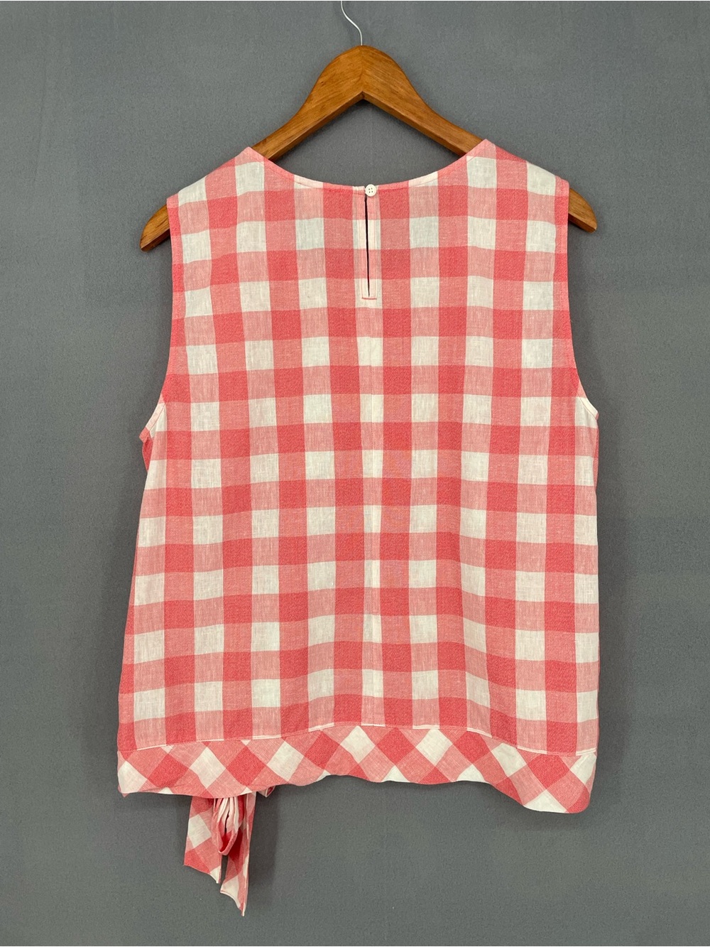 J.Crew Factory Gingham Tie‑Waist Sleeveless Linen‑Cotton Blouse Size 14 - Picture 2 of 8